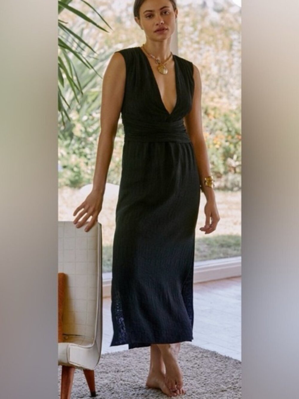 NWT Anthropology Sunday in Brooklyn V Neck Textured Maxi Dress Size XS - Picture 2 of 13